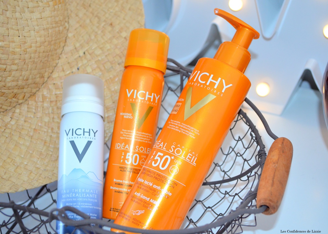 vichy - eau mineralisante - produits solaires - produit solaire indice 50 - anti uva - antiavb - brume fraicheur - fluide lacte - brumisateur